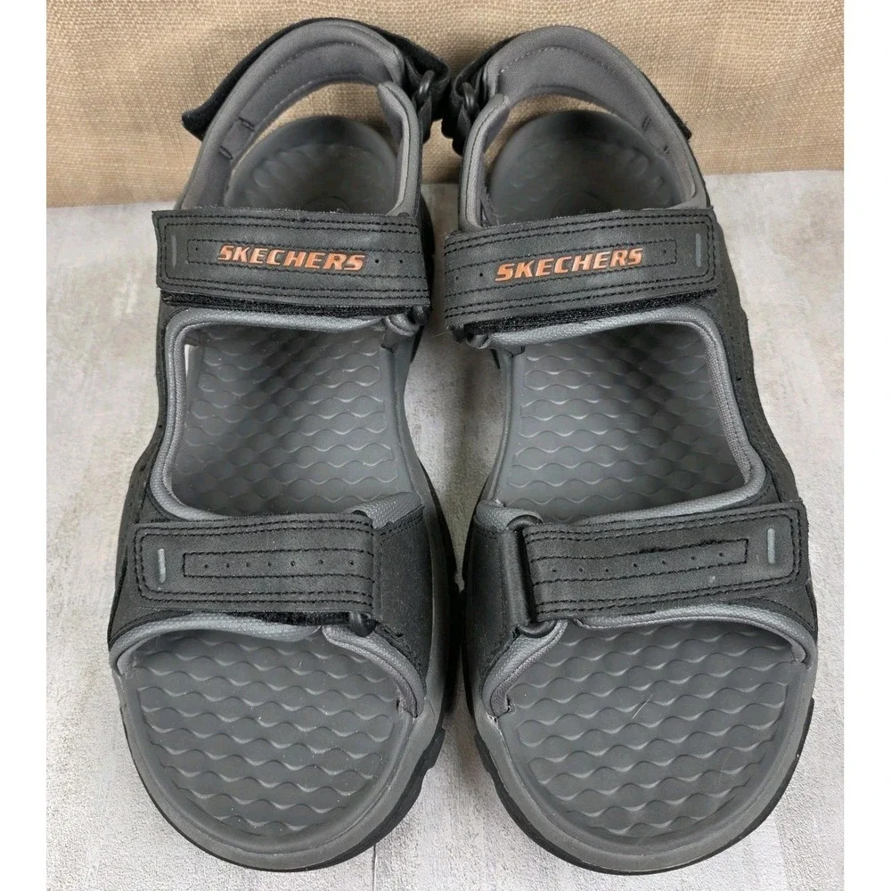Skechers Men's Tresman Garo Fisherman Beach Hiking Sandals Black Gray Size 12